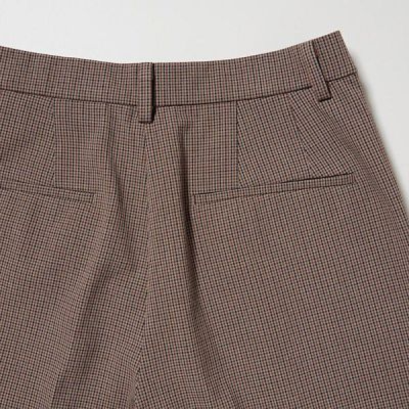 Women Uniqlo Smart Ankle (2-Way Stretch Check) Pants Brown | 6975639