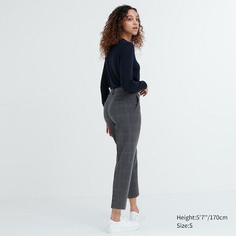 Women Uniqlo Smart Ankle (2-Way Stretch Glen Check) Pants Grey | 2788496