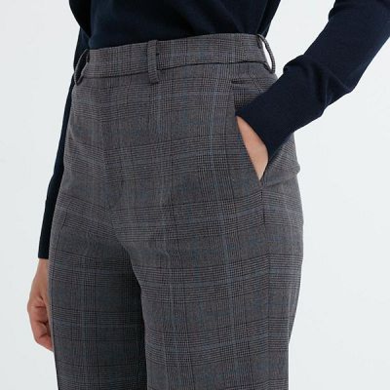 Women Uniqlo Smart Ankle (2-Way Stretch Glen Check) Pants Grey | 2788496