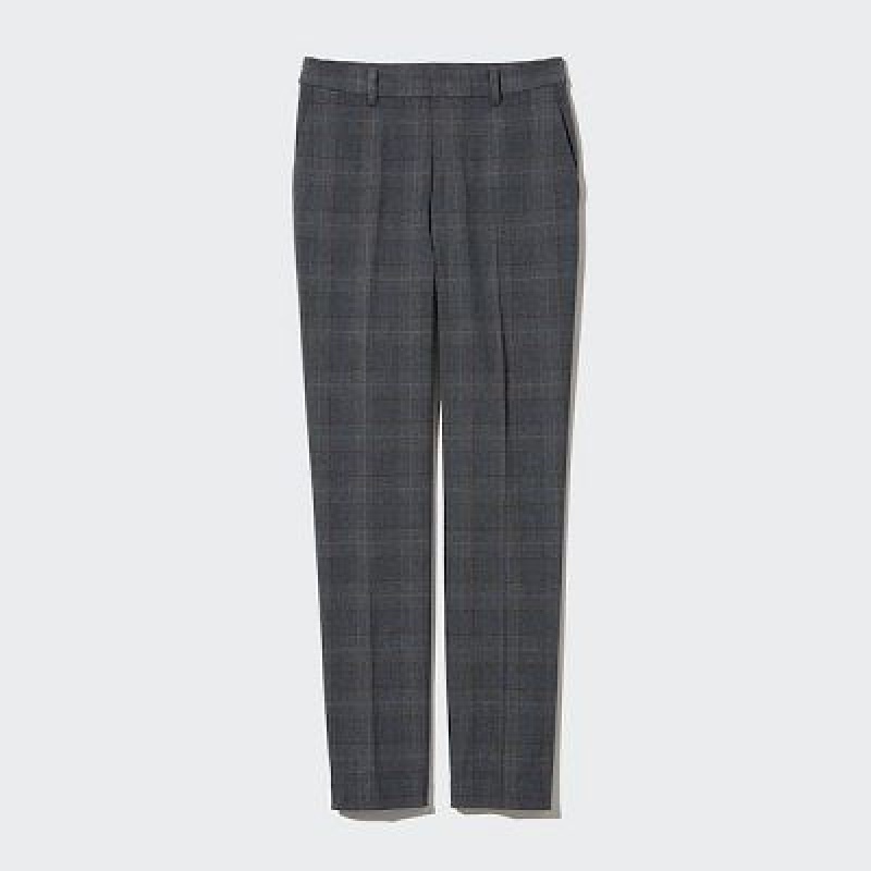 Women Uniqlo Smart Ankle (2-Way Stretch Glen Check) Pants Grey | 2788496