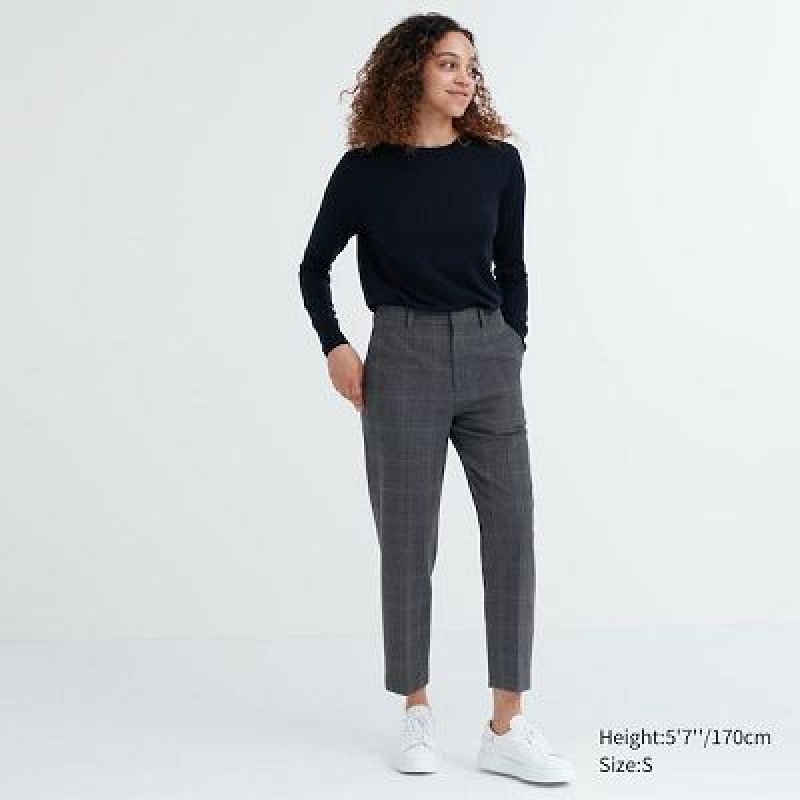 Women Uniqlo Smart Ankle (2-Way Stretch Glen Check) Pants Grey | 2788496