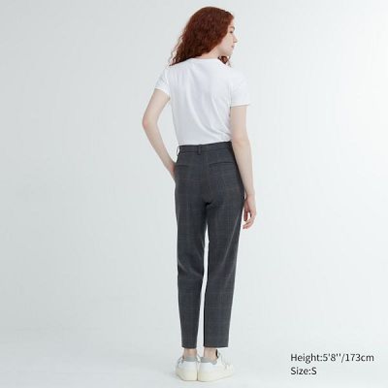 Women Uniqlo Smart Ankle (2-Way Stretch Glen Check, Tall) Pants Grey | 4202956