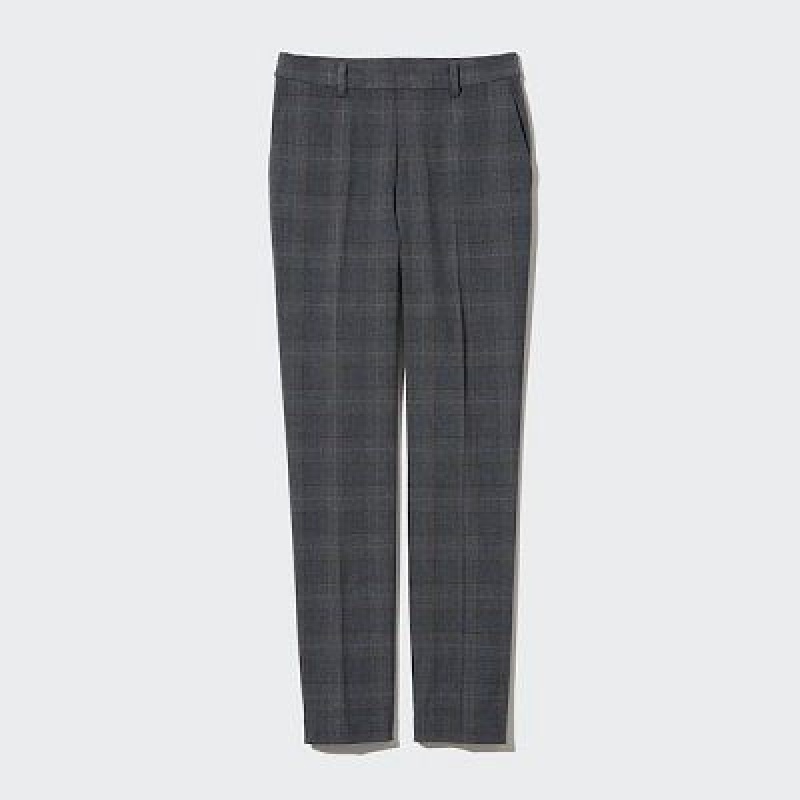 Women Uniqlo Smart Ankle (2-Way Stretch Glen Check, Tall) Pants Grey | 4202956