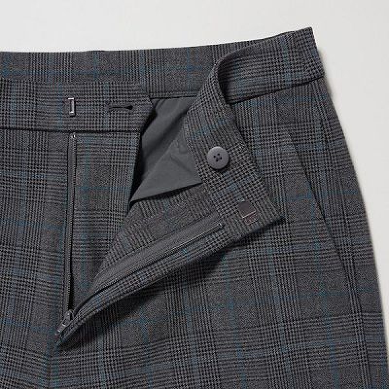 Women Uniqlo Smart Ankle (2-Way Stretch Glen Check, Tall) Pants Grey | 4202956