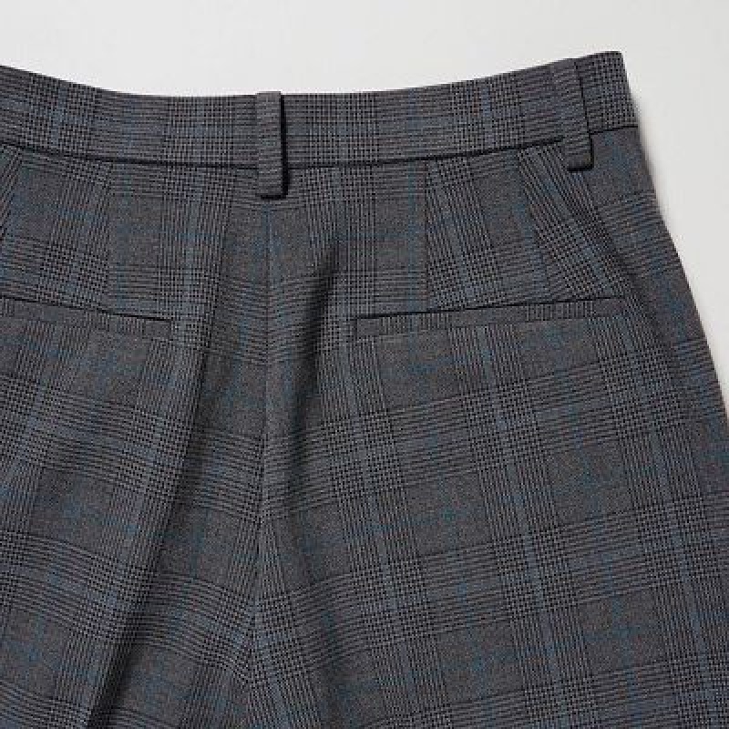 Women Uniqlo Smart Ankle (2-Way Stretch Glen Check, Tall) Pants Grey | 4202956
