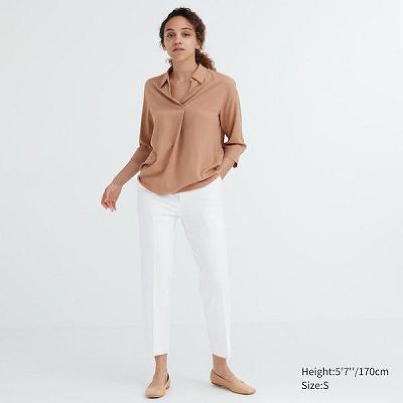 Women Uniqlo Smart Ankle (2-Way Stretch) Pants White | 5326231