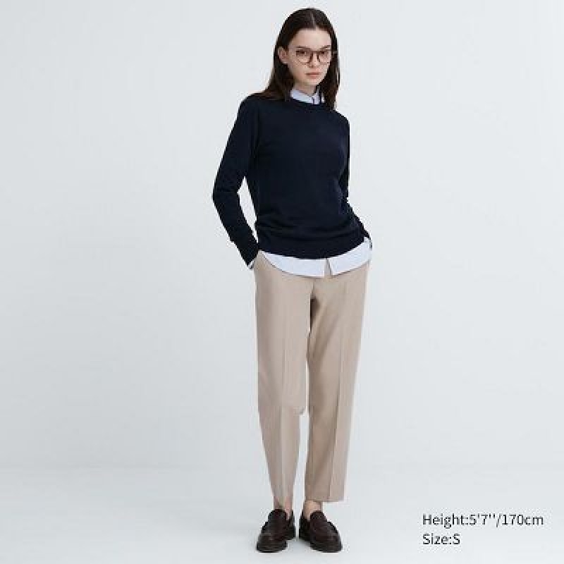Women Uniqlo Smart Ankle (2-Way Stretch) Pants Beige | 5593028