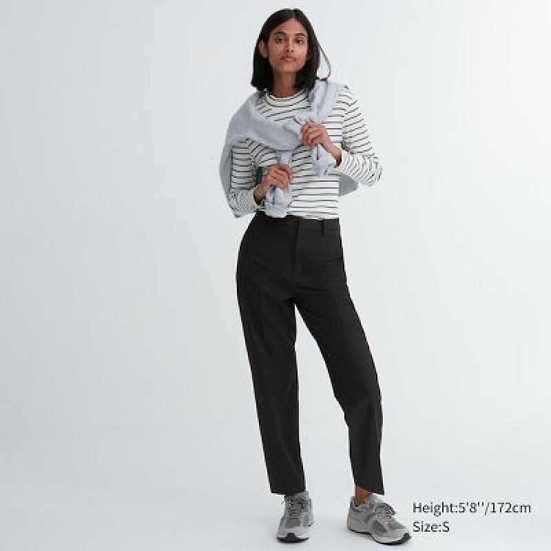 Women Uniqlo Smart Ankle (2-Way Stretch, Tall) Pants Black | 8098630