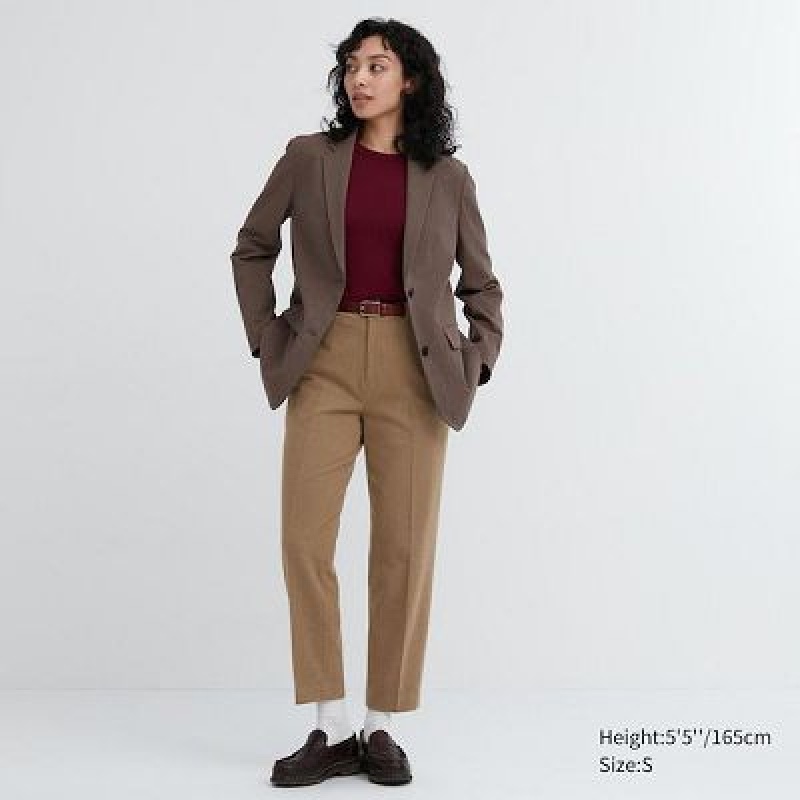 Women Uniqlo Smart Brushed Ankle Pants Beige | 174076