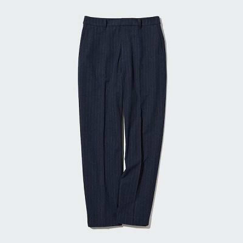 Women Uniqlo Smart Brushed Ankle (Pinstripe) Pants Navy | 3758653