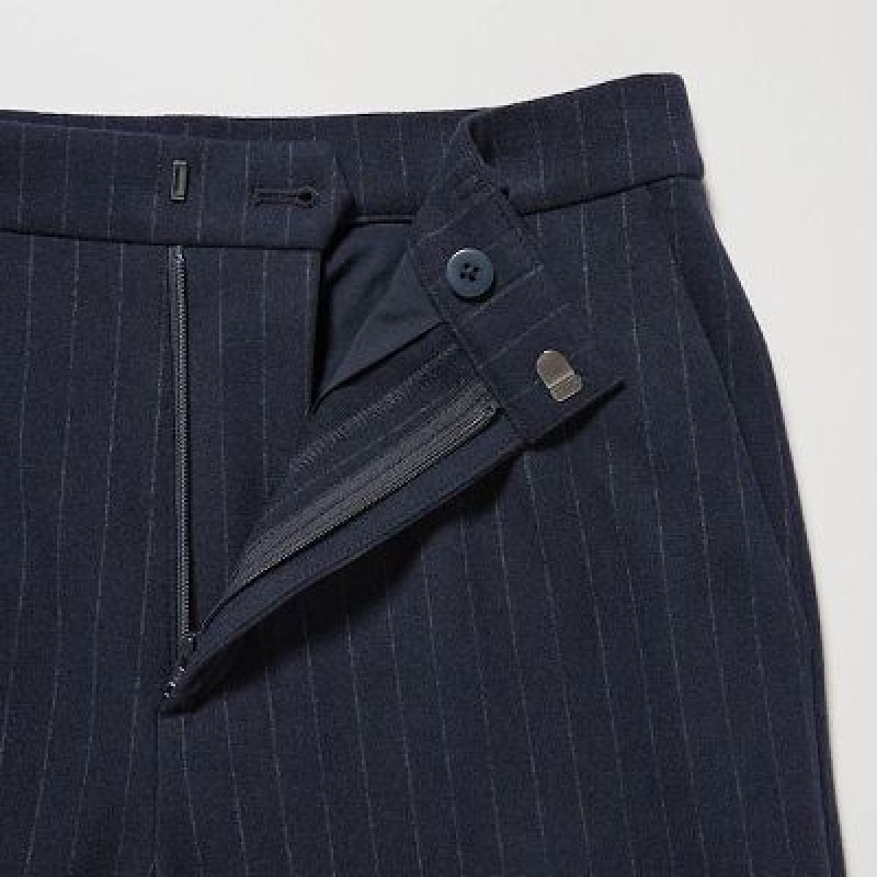Women Uniqlo Smart Brushed Ankle (Pinstripe) Pants Navy | 3758653