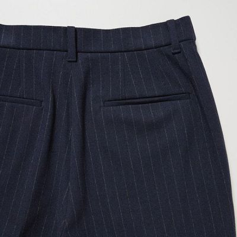 Women Uniqlo Smart Brushed Ankle (Pinstripe) Pants Navy | 3758653