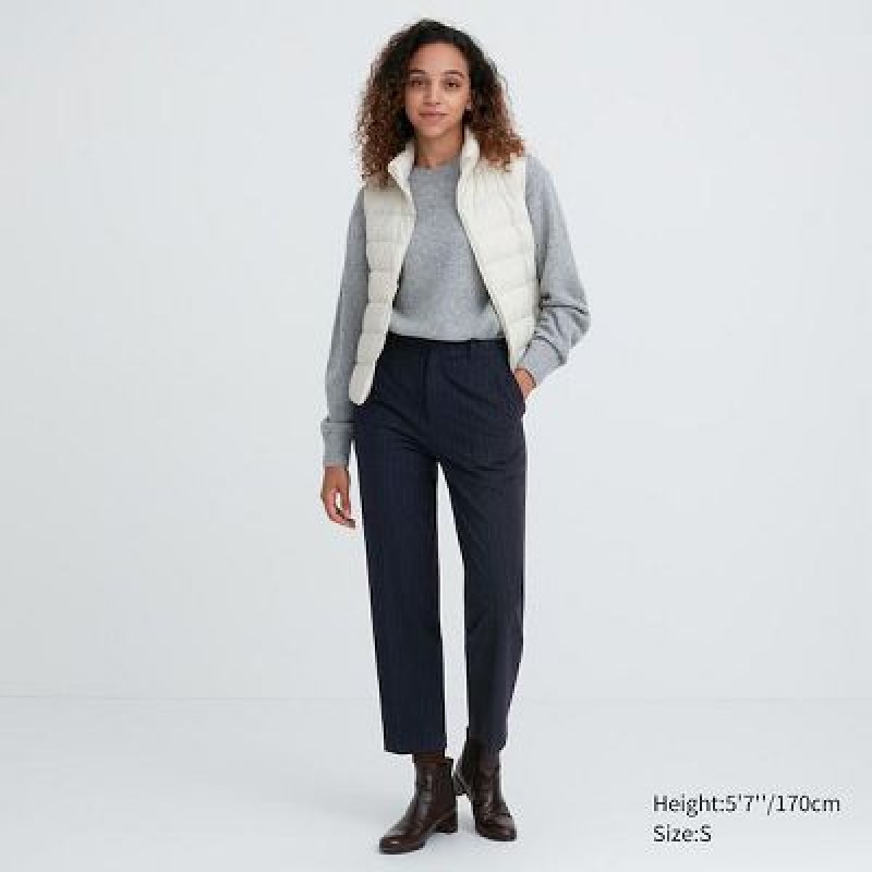 Women Uniqlo Smart Brushed Ankle (Pinstripe) Pants Navy | 3758653