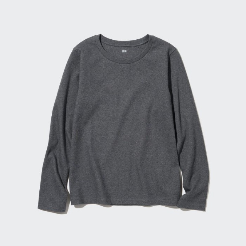 Women Uniqlo Smooth Stretch Cotton Crew Neck Long-Sleeve T Shirts Red | 1247958