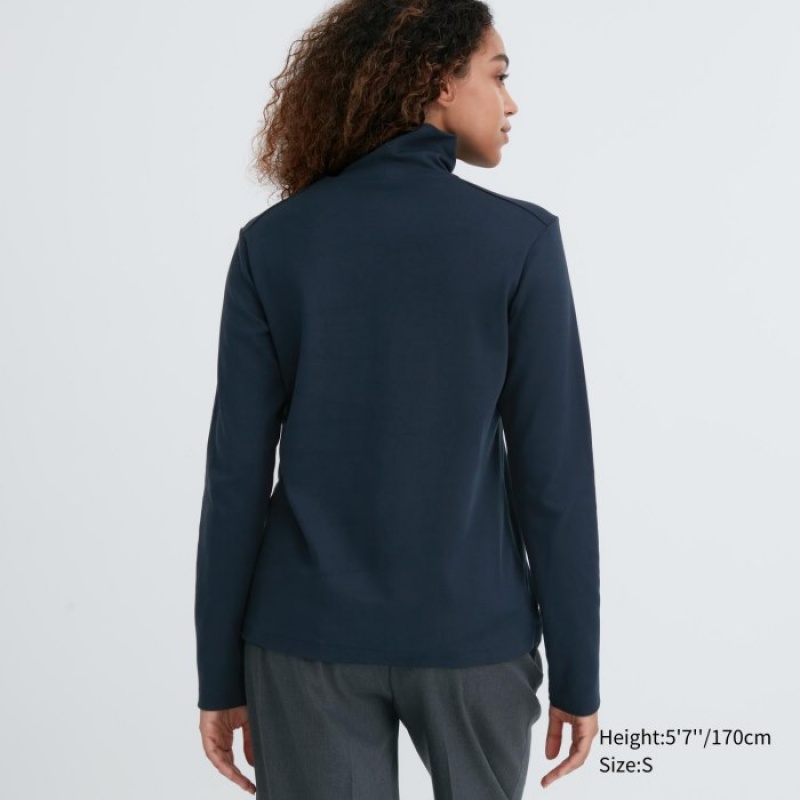 Women Uniqlo Smooth Stretch Cotton Turtleneck Long-Sleeve T Shirts White | 5762276