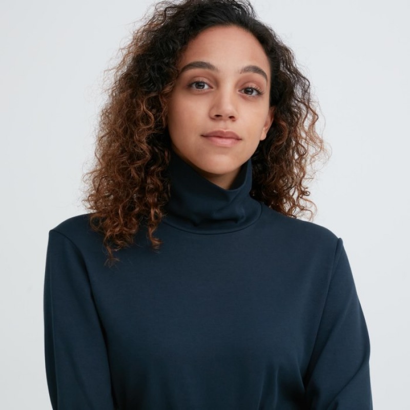 Women Uniqlo Smooth Stretch Cotton Turtleneck Long-Sleeve T Shirts White | 5762276
