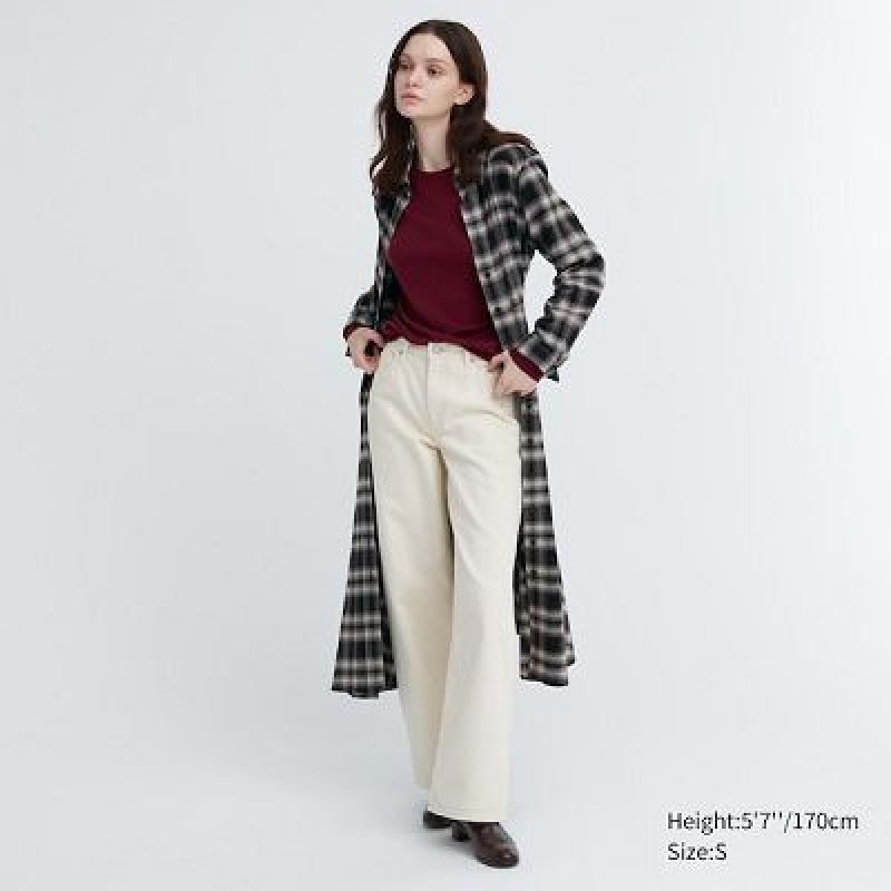 Women Uniqlo Soft Brushed Checked Long-Sleeve Dress Black | 8539644