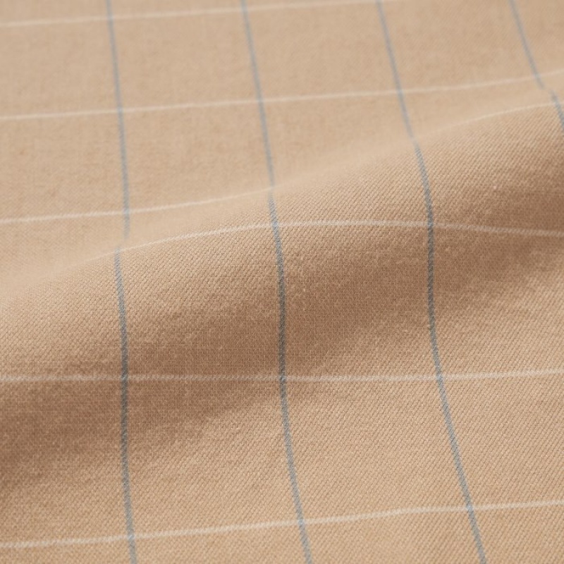 Women Uniqlo Soft Brushed Checked Long-Sleeve Shirts Beige | 5577433