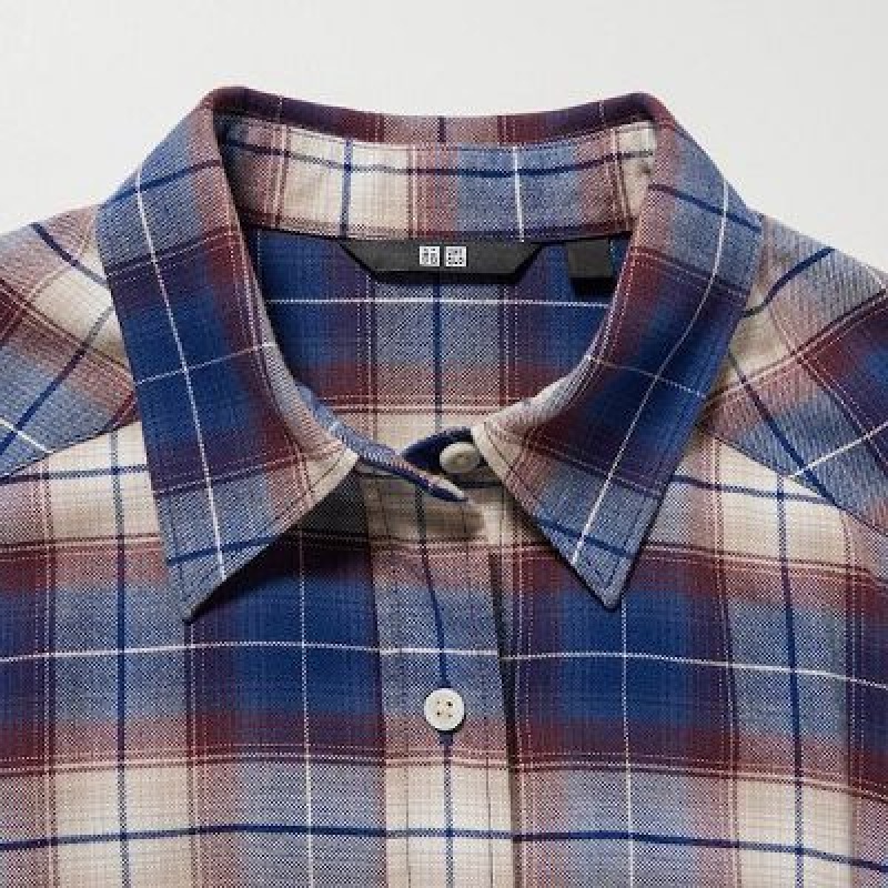 Women Uniqlo Soft Brushed Checked Long-Sleeve Dress Blue | 2733552