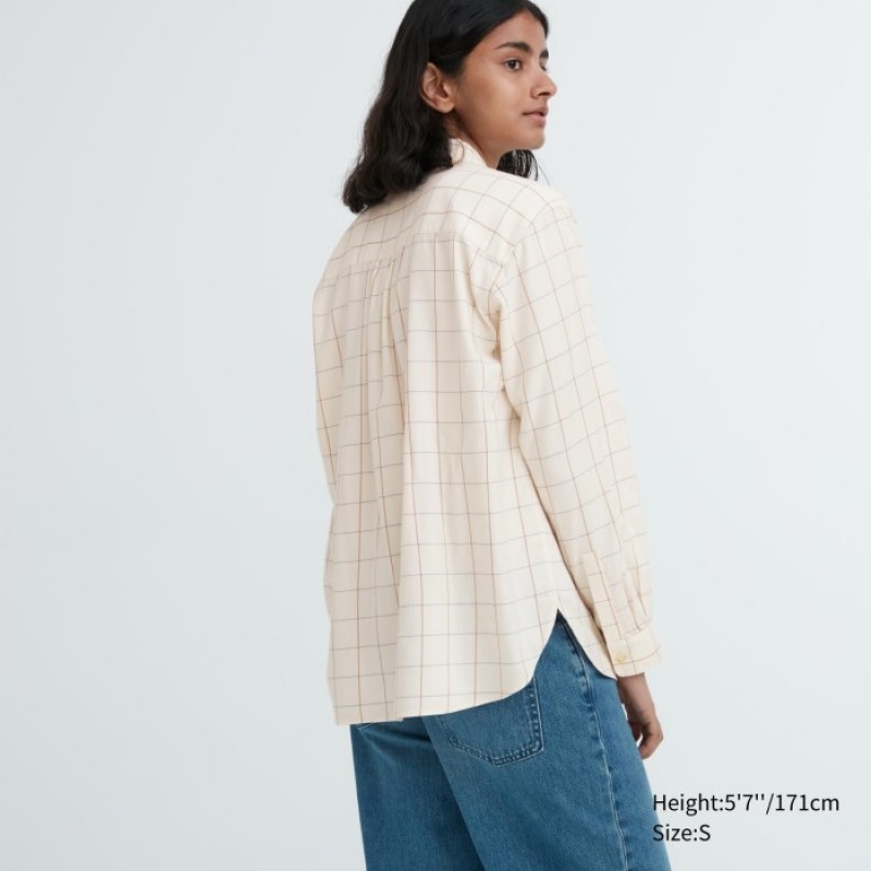 Women Uniqlo Soft Brushed Checked Long-Sleeve Shirts White | 9207037