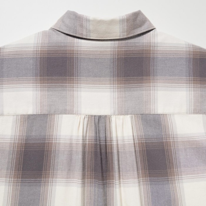 Women Uniqlo Soft Brushed Checked Long-Sleeve Shirts Brown | 7630245