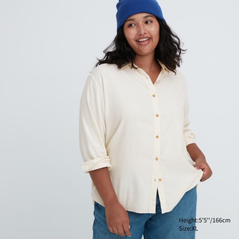 Women Uniqlo Soft Brushed Long-Sleeve Shirts White | 5195993