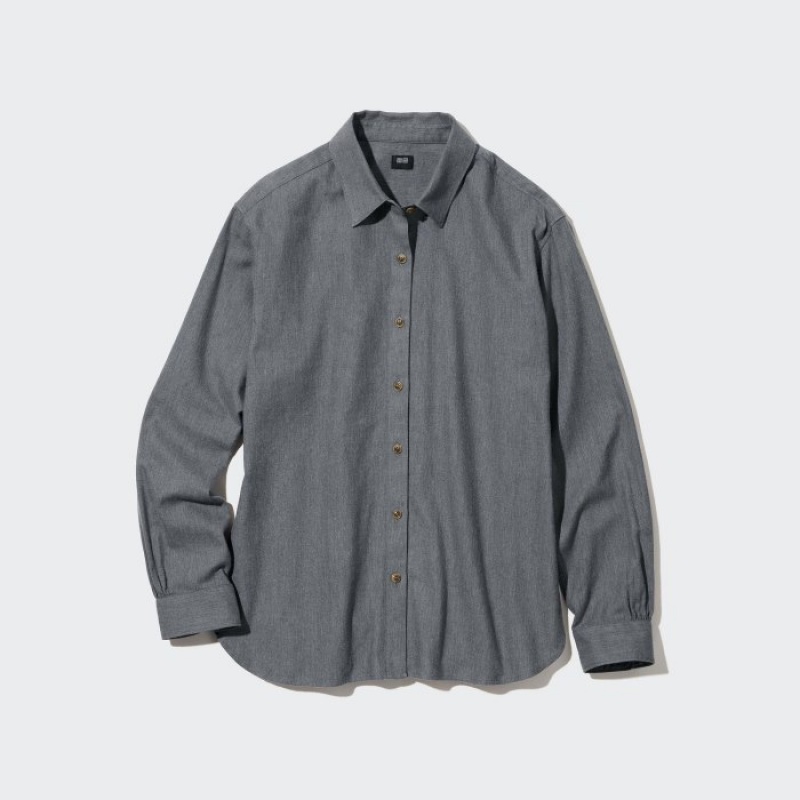 Women Uniqlo Soft Brushed Long-Sleeve Shirts Grey | 4023853