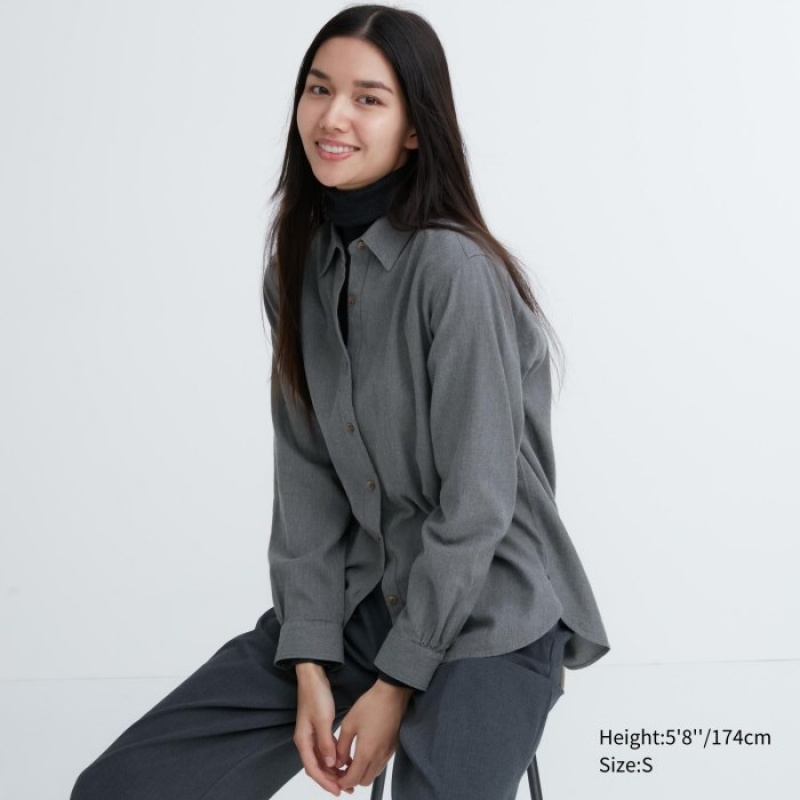 Women Uniqlo Soft Brushed Long-Sleeve Shirts Grey | 4023853
