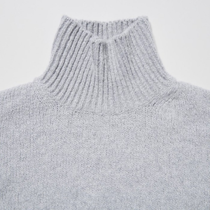 Women Uniqlo Soft Knit High Neck Long-Sleeve Sweaters Blue | 9444288