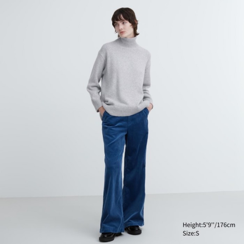Women Uniqlo Soft Knit High Neck Long-Sleeve Sweaters Blue | 9444288