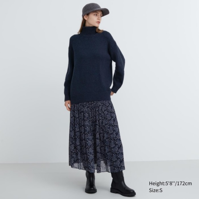 Women Uniqlo Soft Knit High Neck Long-Sleeve Sweaters Blue | 9444288