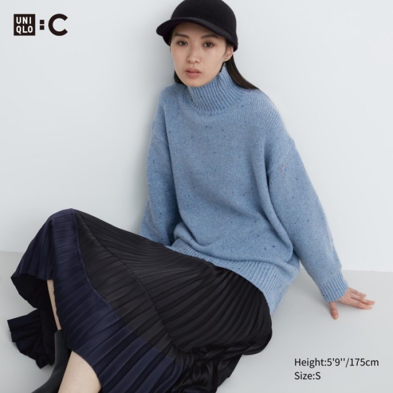 Women Uniqlo Soft Knit High Neck Long-Sleeve Sweaters Blue | 9444288