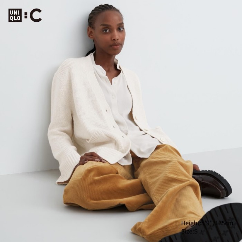 Women Uniqlo Soft Knit V-Neck Flare Long-Sleeve Cardigan White | 3043954