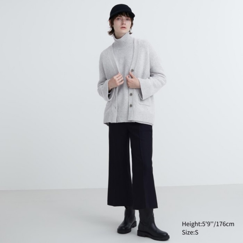 Women Uniqlo Soft Knit V-Neck Flare Long-Sleeve Cardigan Yellow | 9601063