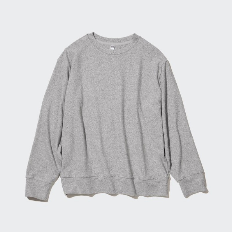 Women Uniqlo Soft Knitted Fleece Crew Neck Long-Sleeve T Shirts Grey | 367466