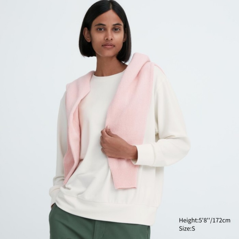Women Uniqlo Soft Knitted Fleece Crew Neck Long-Sleeve T Shirts White | 4130300