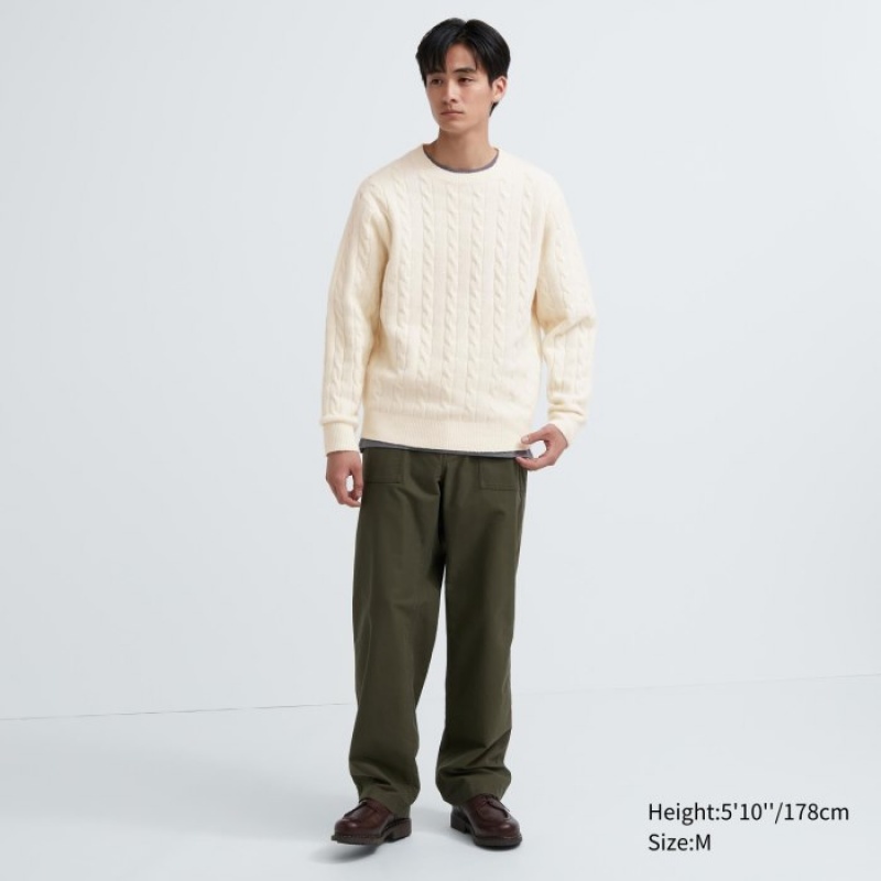 Women Uniqlo Souffle Yarn Cable Crew Neck Long-Sleeve Sweaters White | 111619