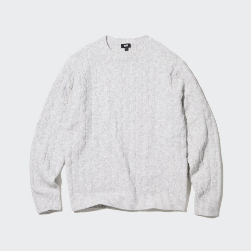 Women Uniqlo Souffle Yarn Cable Crew Neck Long-Sleeve Sweaters Yellow | 7387421