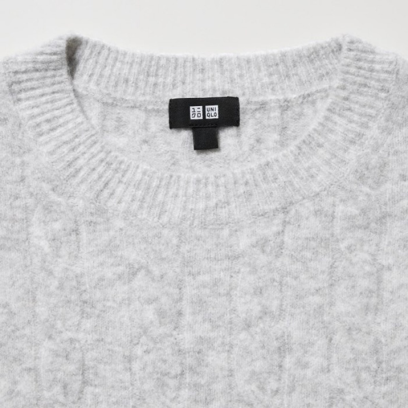 Women Uniqlo Souffle Yarn Cable Crew Neck Long-Sleeve Sweaters Yellow | 7387421