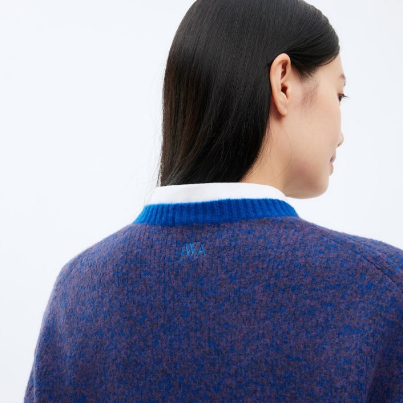Women Uniqlo Souffle Yarn Crew Neck Long-Sleeve Sweaters Blue | 5595846