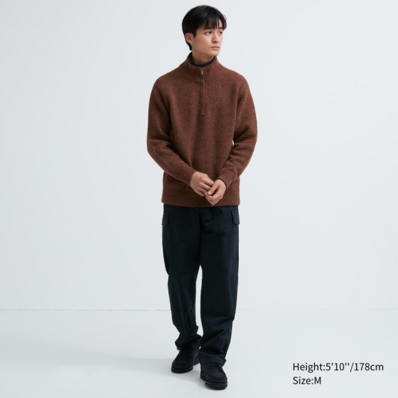 Women Uniqlo Souffle Yarn Half-Zip Long-Sleeve Sweaters Brown | 12816