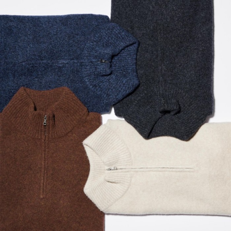 Women Uniqlo Souffle Yarn Half-Zip Long-Sleeve Sweaters Brown | 12816
