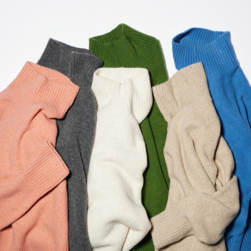 Women Uniqlo Souffle Yarn High Neck Long-Sleeve Sweaters Grey | 9224755