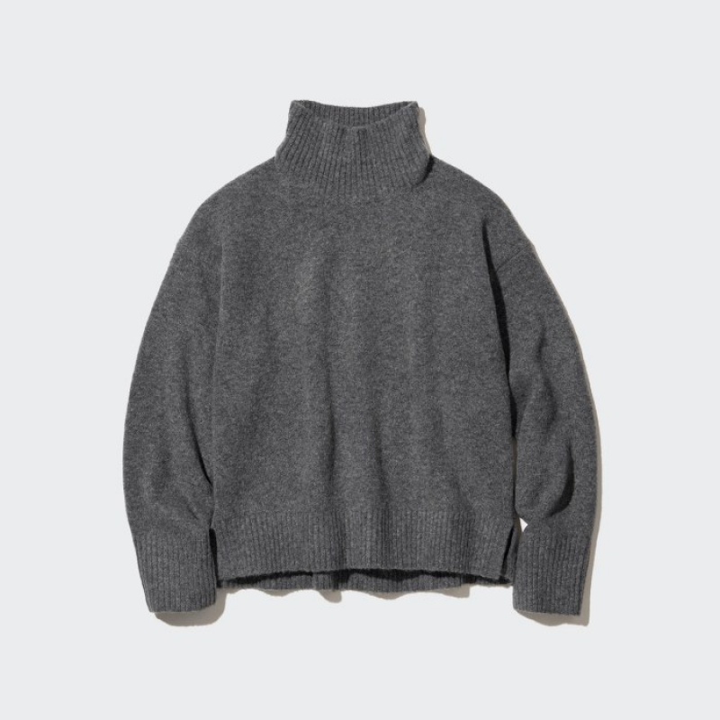 Women Uniqlo Souffle Yarn High Neck Long-Sleeve Sweaters Grey | 9224755