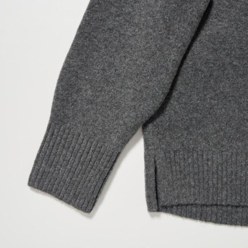 Women Uniqlo Souffle Yarn High Neck Long-Sleeve Sweaters Grey | 9224755