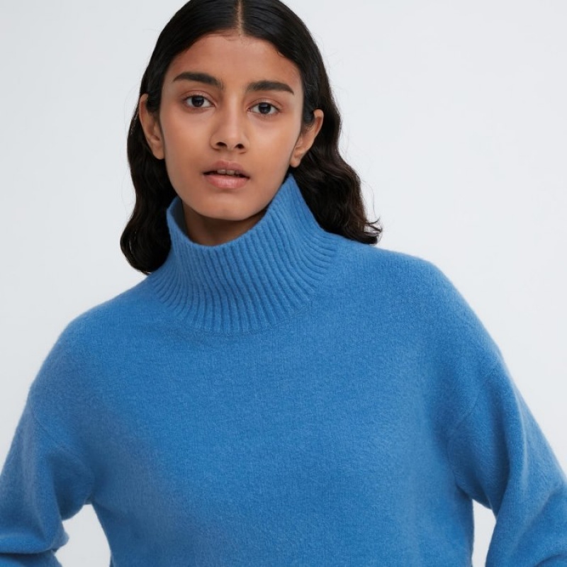 Women Uniqlo Souffle Yarn High Neck Long-Sleeve Sweaters Pink | 6768333