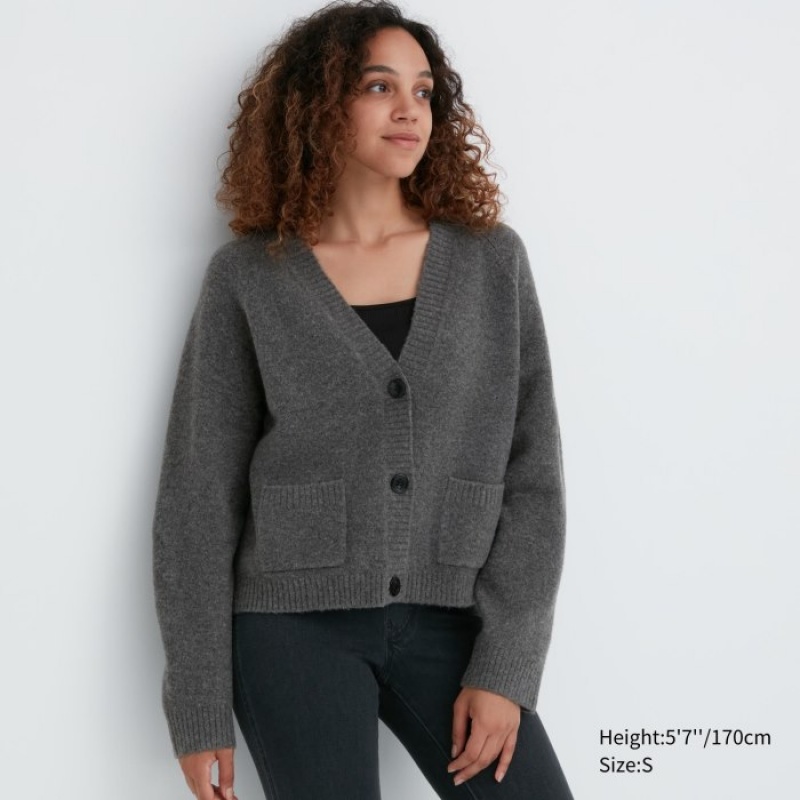 Women Uniqlo Souffle Yarn Short Cardigan Grey | 4259348