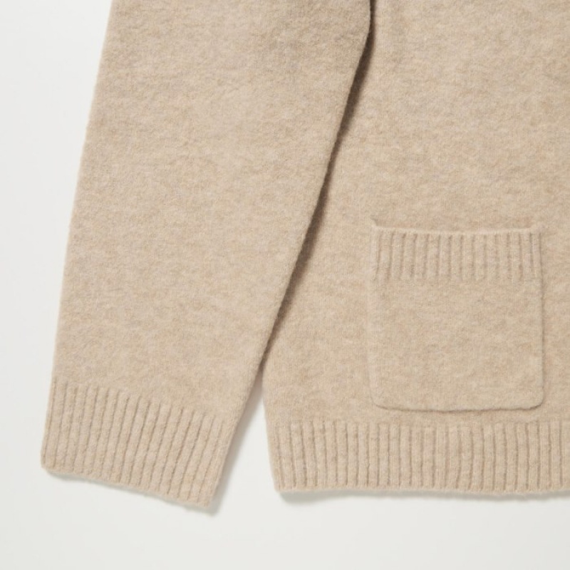 Women Uniqlo Souffle Yarn Short Cardigan Beige | 402092