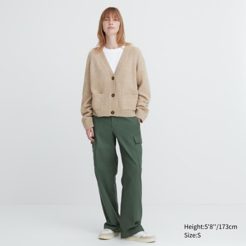 Women Uniqlo Souffle Yarn Short Cardigan Beige | 402092