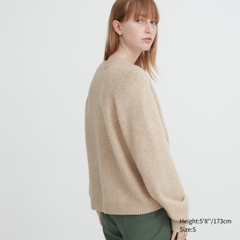 Women Uniqlo Souffle Yarn Short Cardigan Beige | 402092